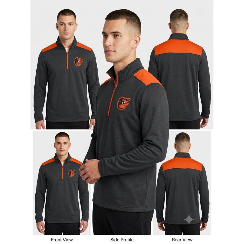 MLB Genuine Merchandise Orioles 1/4 Zip Pullover Fleece Jacket Black Mens S NWOT